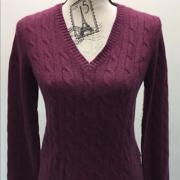 Eddie Bauer Cable Knit Violet Small Cotton Angora L/S  V-Neck Women Sweater - Picture 2 of 11